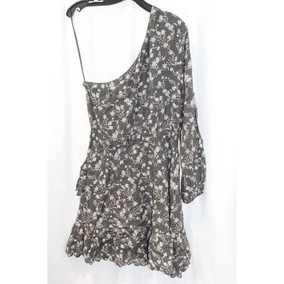 Dolan Womens Black Floral One‎ Shoulder Ruffle Hem Dress M - Picture 5 of 5